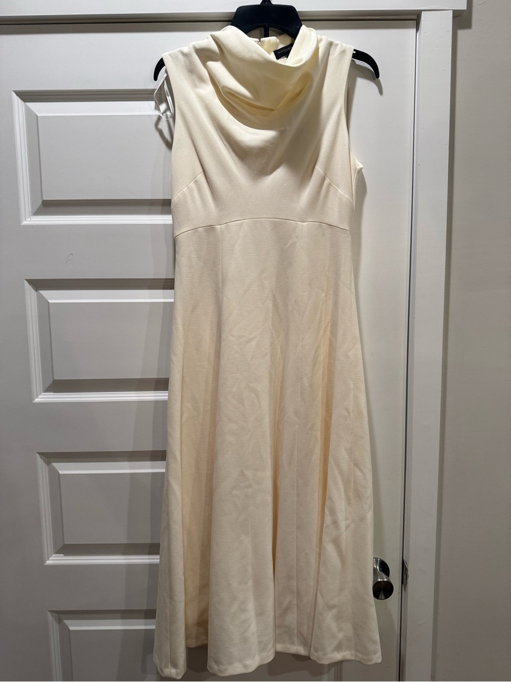 Sleeveless Cream Cowl Neck A-Line Dress